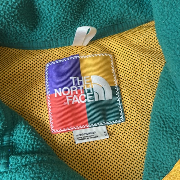 The North Face Jacket Mens medium green Full Zip Fleece Spellout color block - Picture 2 of 5